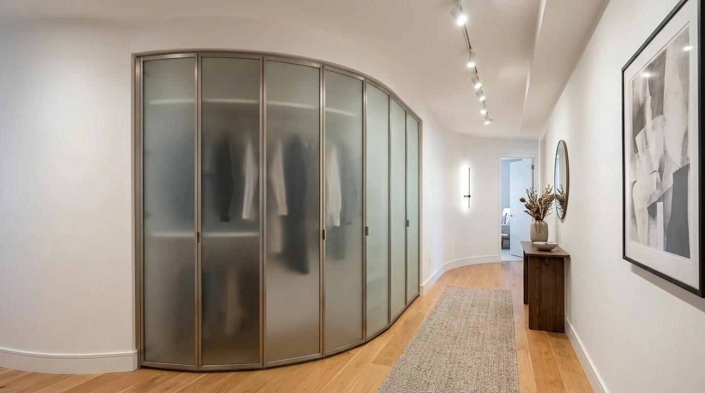 Встроенный шкаф-купе в спальню, жемчужно-белый — крупный план